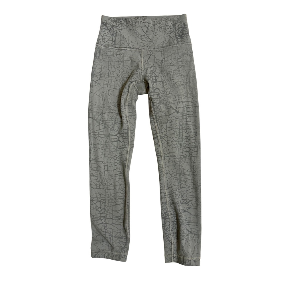 Lululemon Wunder Under High‎ Rise Crop 21 Leggings Grey Silver Crackle Size 4